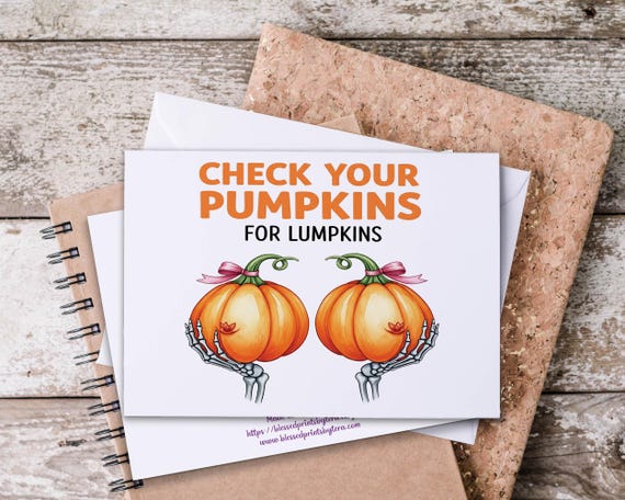 Pumpkin Notecards Set, Check Your Pumpkins For Lumpkins, Breast Cancer Notes, Snail Mail, Just Because Card, Pink Ribbon Card, Everyday Card