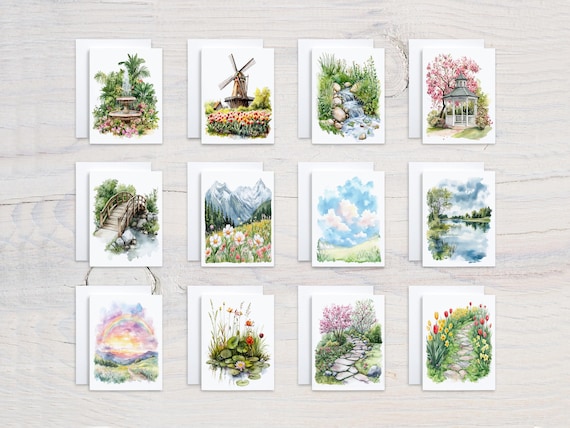 Spring Scenery Cards, Everyday Card, Assorted Cards, All Occasion Cards Thank You Card Pack, Bulk Greeting Cards, Variety Pack, CS135