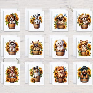 Cute Puppy Notecards Assorted Set, Handmade Notecards, Variety Card Pack, Dog Thank You Card, Sunflower Stationary, Greeting Card, CS178
