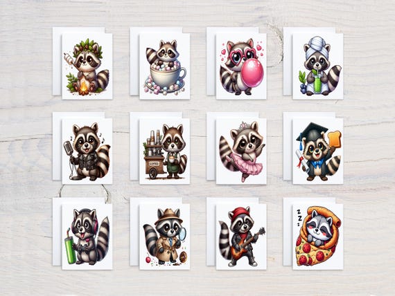 Cute Raccoon Greeting Card Set, Everyday Card, Miss You Card, Just Because Notecard, Blank Cards, Woodland Creatures, Thank You Cards, CS76