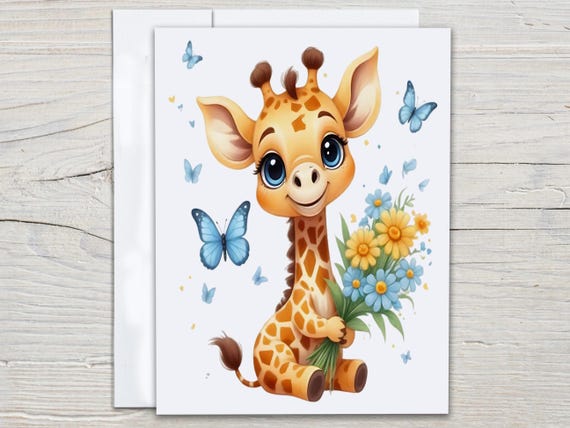 Watercolor Giraffe Notecard Set, Cute Stationary, Kawaii Stationary, Blank Notecards, All Occasion Cards, Snail Mail, Everyday Card, EC347