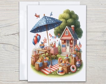 American Backyard Notecards Set, Happy 4th of July, July 4th Card, 4th July Card, Veterans Day, Flag Cards, Patriotic, Memorial Day, EC287
