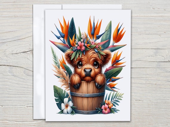 Cute Highland Cow Notecard Set, Blank Notecards, Cow Birthday Card, Watercolor Cow, Just Because Card, All Occasion Cards, Thank You, EC305