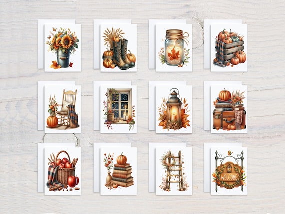 Assorted Fall-themed Notecards, Card Assortment, Fall Greeting Card, Variety Pack, All Occasion Cards, Just Because Cards, Watercolor, CS370