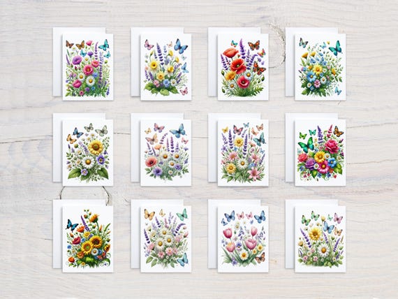 Wildflower Notecard Set, Butterfly Notecards, Card Assortment, Blank Notecard, Everyday Card, All Occasion Cards, Just Because Card, CS154