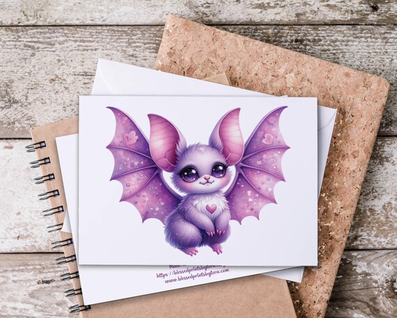 Cute Halloween Bat Notecard Set, Everyday Notecards, Blank Notecards, Bat Stationery, Snail Mail, All Occasion Cards, All Hallows Eve, HN37