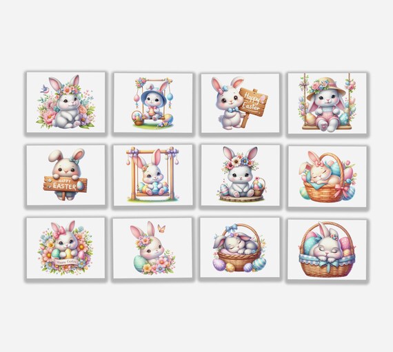 Easter Bunny Assorted Cards, Cute Easter Card, Greeting Card Pack, Happy Easter Card, Notecard Set, Baby's First Easter, Blank Notecard, CS9