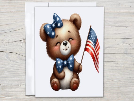 Patriotic Teddy Bear Notecards, Memorial Day Cards, Fourth of July Cards, Notecard Set, Blank Notecard, Everyday, Stationery, EC298