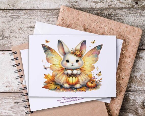 Halloween Bunny Fairy Notecard Set: Whimsical Autumn Greetings