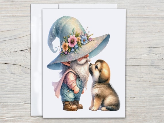 Cute Gnome and Puppy Notecards, Garden Gnome Stationary, Thank You Card Set, Blank Notecard, All Occasion Cards, Everyday, Birthday, EC260
