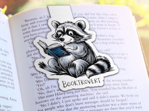Cute Raccoon Magnetic Bookmark, Holographic Bookmark, Booktrovert, Magnet Page Holder, Reading Gift,  Holographic Page Marker, MB15