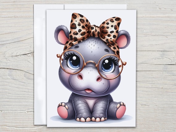 Cute Hippo Notecard Set, Coquette Bow Envelopes, Funny Hippopotamus, Birthday Card Pack, Everyday Note Card, Snail Mail, Just Because, EC34