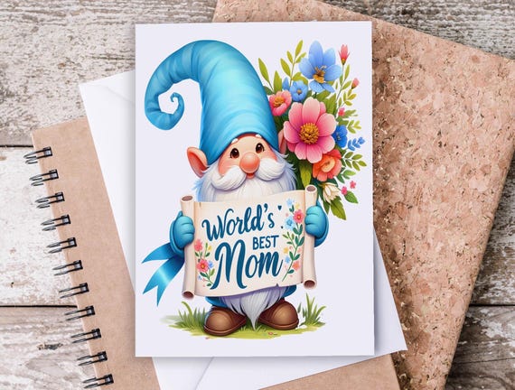 Cute Gnome Mother's Day Card Set, Happy Mothers Day, Card for Mothers Day, Spring Gnomes, Mummy Love, Card for Mom, 1st Mothers Day Card,MD4