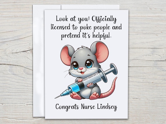 Funny Graduation Card, Cute Nurse Mouse, Personalized Graduation Card, Congrats Grad Card,Cute Nurse Mouse, Congrats Graduate, Snarky, GR17