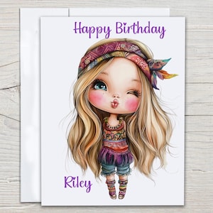 Personalized Birthday Card, Cute Girl Design, Teenage Birthday, Bday Card For Her, Handmade Bday Card, Bestie Birthday Card, Handmade, BC166