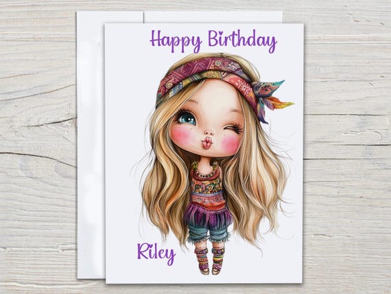 Personalized Birthday Card, Cute Girl Design, Teenage Birthday, Bday Card For Her, Handmade Bday Card, Bestie Birthday Card, Handmade, BC161