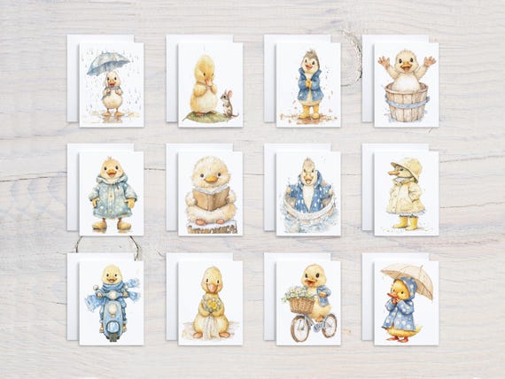Watercolor Ducks Notecard Set, Assorted Cards, Variety Pack, Blank Notecard, Cute Ducks, All Occasion Card, Card Assortment, Birthday, CS248