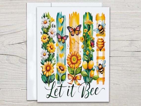 Watercolor Bee Notecards, Let It Bee Notecards, Everyday Cards, All Occasion Cards, Bee Illustration, Blank Notecards, Brushstroke, CS336