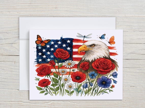 Watercolor Eagle Notecard Set, All Occasion Cards, Patriotic Stationery, Blank Notecard, Just Because Card, Memorial Day Card, Everday,EC378