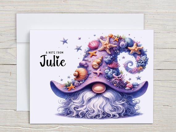 Custom Watercolor Beach Gnome Notecards, Personalized Stationary Set, Just Because Card, Gnome Greeting Cards, Custom Note Card, PN12