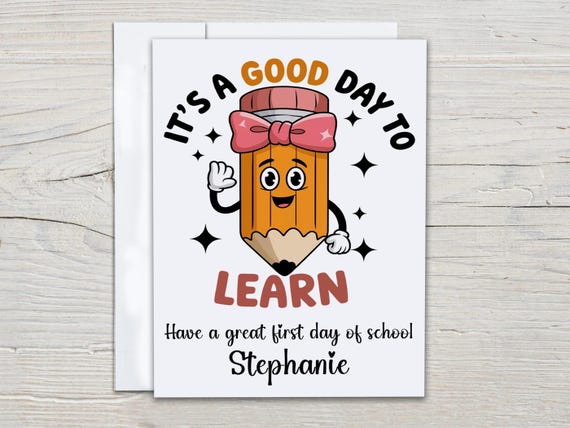 Personalized First Day of School Card, Cute Pencil Design, Happy First Day, Starting School Card, Kindergarten Card, Primary School, GL2