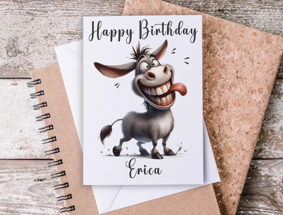 Personalized Funny Donkey Birthday Card, Word Play Card, Humour Card, Happy Bday Card, Friend Birthday, Fun Card, Funny Bday Greeting, BC27