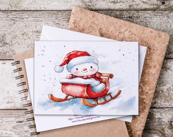 Kawaii Snowman Notecard Set, Christmas Stationary, Holiday Thank You, Blank Notecards, Snowman Card, Christmas Card Pack, Watercolor Snowman
