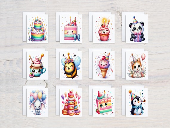 Kawaii Animal Notecards, Assorted Card Set, Birthday Card Pack, Cute Stationary, All Occasion Cards, Bulk Cards, Everyday Card, CS289