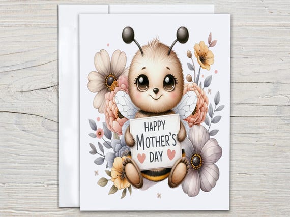 Cute Bee Mother's Day Card, 1st Mother's Day Card, Bee Card, Happy Mother's Day, Mom Cards, Bee Card, Motherhood Card, Bumble Bee Card, MD37
