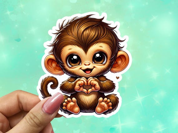 Cute Monkey Sticker, Kawaii Monkey, Vinyl Sticker, Die Cut Stickers, Water Bottle Sticker, Personalized, Funny Stickers, VN18