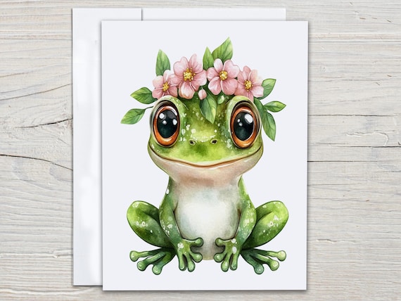 Watercolor Frog Notecard Set, Frog Greeting Card, Frog Birthday Card, Blank Notecards, Cute Toad, Just Because Card, Everyday Card, EC295
