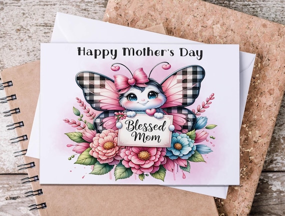 Mothers Day Card for Blessed Mom, Butterfly Greeting, Happy Mothers Day Card, Stepmother Gift, Greeting Card, Mother Day Card, MD15