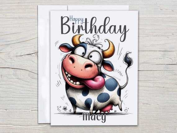 Personalized Funny Cow Birthday Card, Bday Card For Mom, Bday Card For Her, Happy Bday Card, Funny Bday Card, Bestie Birthday Card, BC132
