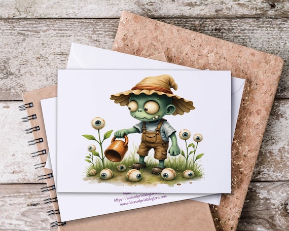 Kawaii Zombie Notecard Set: Spooky Halloween Thank You Cards