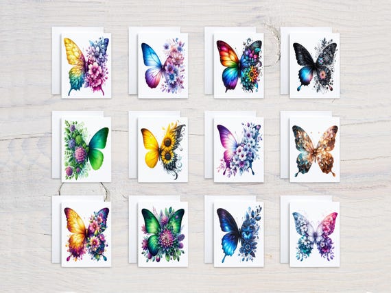 Cute Floral Butterfly Notecards, Assorted Card Set, All Occasion Greeting Cards, Everyday Card Pack, Blank Notecards, Cute Stationery, CS194