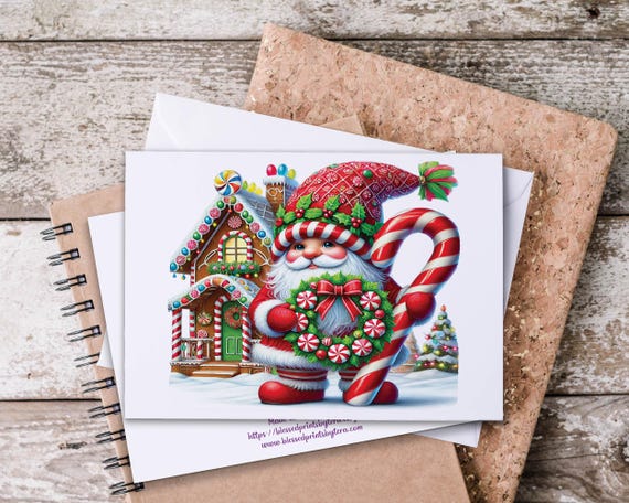Kawaii Christmas Gnome Notecards, Holiday Thank You Cards, Winter Greeting Card Set, Blank Christmas Notecards, Santa Gnome Stationary