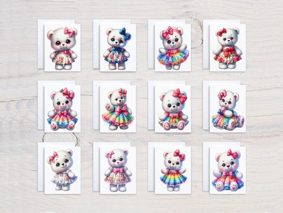 Teddy Bear Card Assortment, Variety Pack, Everyday Card, All Occasion, Birthday Card Pack, Cute Stationery, Notecard Set, Just Because,CS104