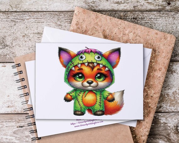 Kawaii Zombie Fox Notecard Set: Woodland Halloween Snail Mail
