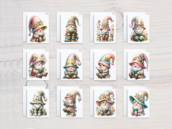 Cute Gnomes Card Assortment, Notecard Set, Variety Pack, All Occasion Cards, Blank Notecards, Everyday Card, Just Because Card, CS111