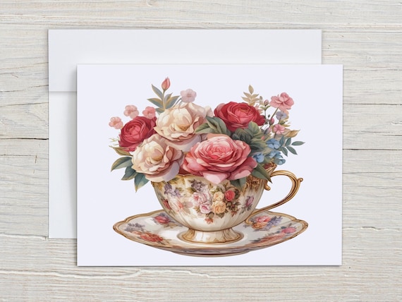 Watercolor Teacup Notecard Set, Thank You Card Pack, Everyday Cards, Birthday Card Pack, Blank Notecards, Just Because Card, Floral, EC44