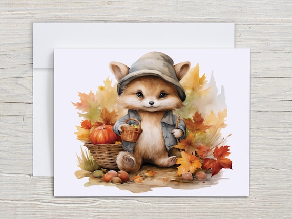Fox Notecard Set – Cute Autumn Woodland Cards, Fall Stationery, Pumpkin Harvest Note, Cozy Forest Greeting for Animal Lovers, EC402