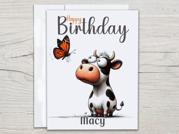 Personalized Funny Cow Birthday Card, Bday Card for Her, Pretty Birthday Card, Bday Card for Friend, Wife Birthday Card, Husband Card, BC133