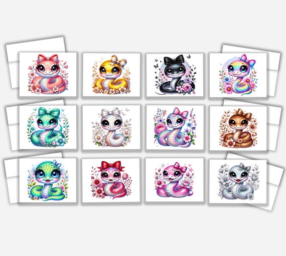 Cute Snake Greeting Card Pack, Variety Pack, Card Assortment, Assorted Cards, Snake Lover, Get Well Soon Card, Birthday Card Pack, CS19
