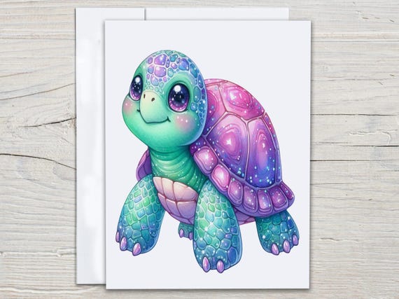 Cute Turtle Notecard Set, Watercolor Turtle Greeting Card, Blank Notecards, Turtle Stationery, Ocean Themed Cards, Birthday Card, EC325