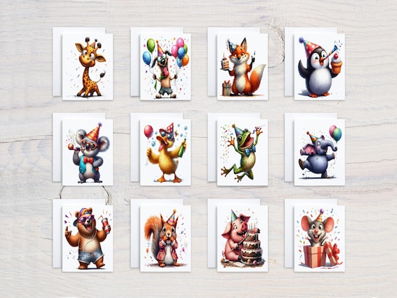 Assorted Notecard Set, Quirky Party Animal Cards, Blank Notecards, Everyday Card, Birthday Card Pack, All Occasion Cards, Assortment, CS313