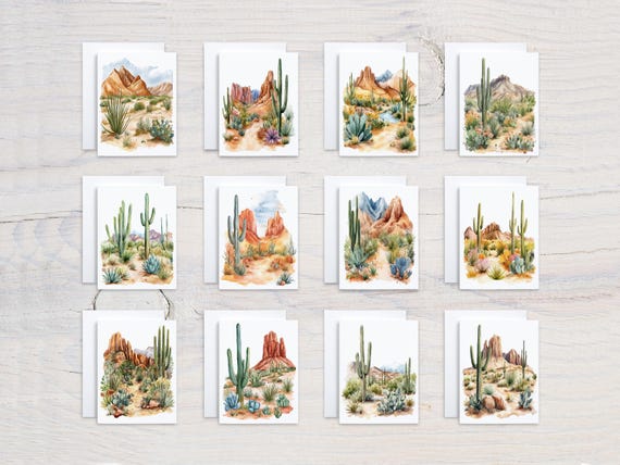 Watercolor Desert Notecard Set, Card Assortment, Just Because Card, Everyday Card, Birthday Card Pack, Cactus Notecards, Thank You, CS265