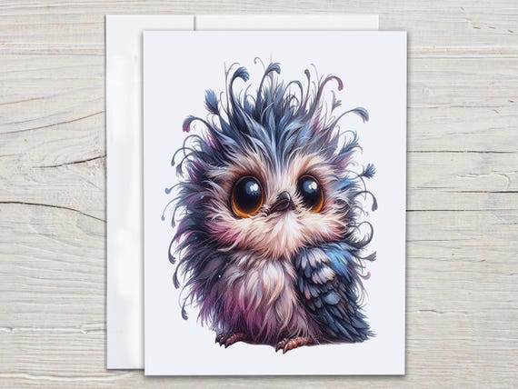 Quirky Owl Greeting Cards Set, Kawaii Stationary, Everyday Card, Bird Greeting Cards, Notecard Set, Miss You Card, Blank Notecards, EC158