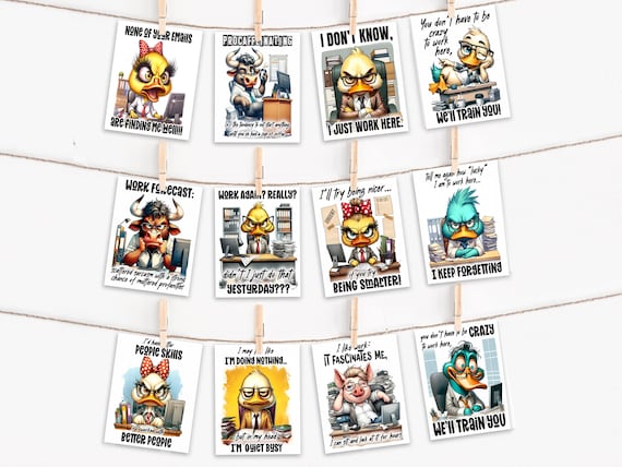 Funny Animal Card Assortment, Blank Notecards, Animal Notecard Set, Note Cards, Bulk Card Set, Office Humor Cards, CoWorker Card, CS46