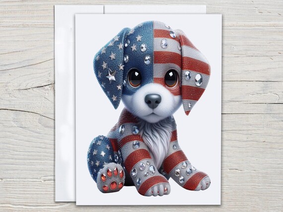 Patriotic Puppy Notecard Set, Memorial Day Cards, Fourth of July Cards, Happy 4th of July, Stars and Stripes, Blank Notecard Set, EC324