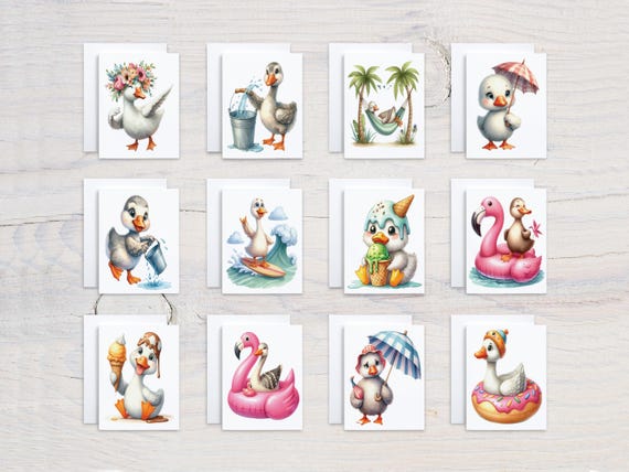 Watercolor Silly Goose Notecard Set, Blank Notecards, All Occasion Cards, Card Assortment, Everyday Cards, Variety Pack, Birthday, CS158
